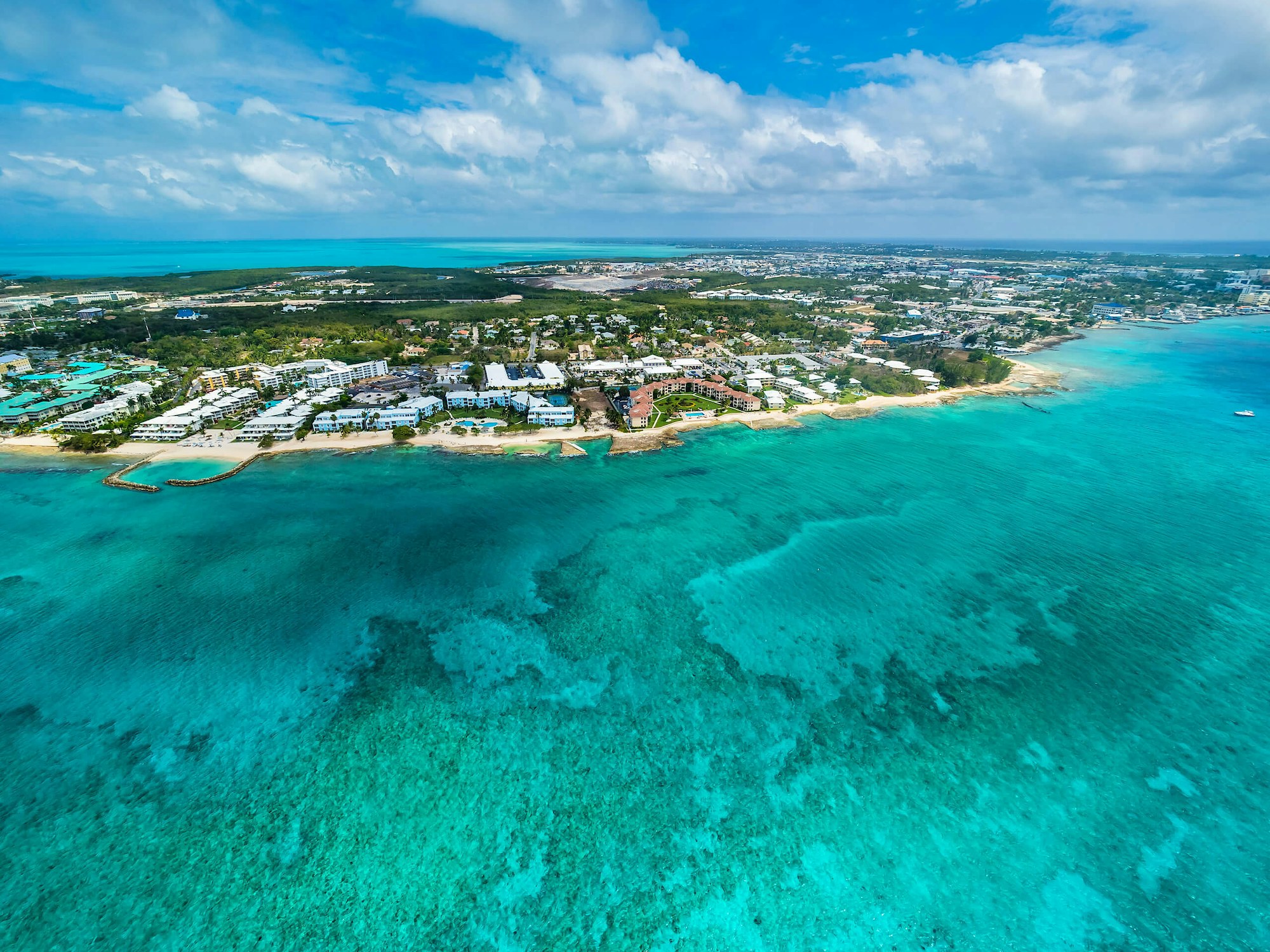 Seven Mile Beach, Grand Cayman aerial clear water